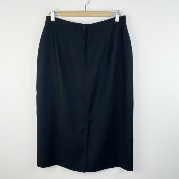VTG PROPORTION PETITE Denise Cape Women Black Lined Wool Pencil Skirt Size 14 - Picture 2 of 3